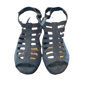 Croft & Barrow‎ Navy Blue Faux Suede Sz. 7 Cage Block Heel Sandals Ortholite